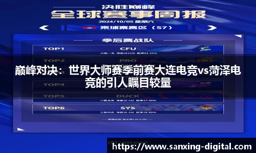 巅峰对决：世界大师赛季前赛大连电竞vs菏泽电竞的引人瞩目较量